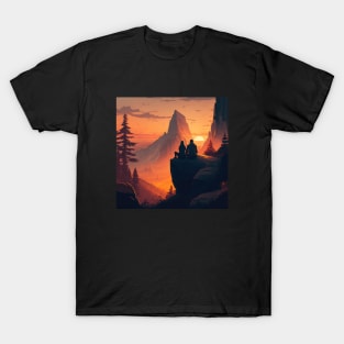 Mountain Hiking Sunset, Adventure Travel Couples T-Shirt